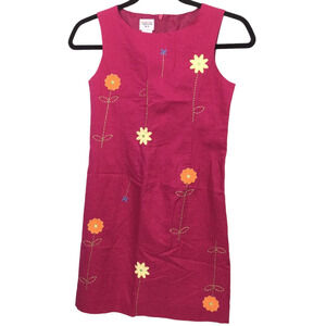 Talbots Kids Floral Sleeveless Boat Neck Linen Blend Barbie Pink Shift Dress 10